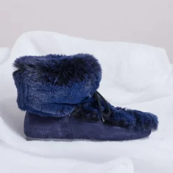 Boots Après-ski en Velours de Cuir & fausse Fourrure Mid Soft Fur bleu foncé