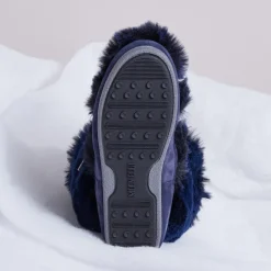 Boots Après-ski en Velours de Cuir & fausse Fourrure Mid Soft Fur bleu foncé