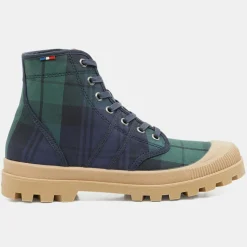Boots Authentiques en Toile de Coton motif tartan bleu/vert