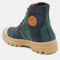 Boots Authentiques en Toile de Coton motif tartan bleu/vert
