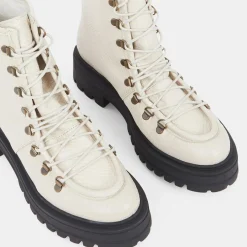 Boots de montagne à lacets Python beiges - Talon 4,5 cm