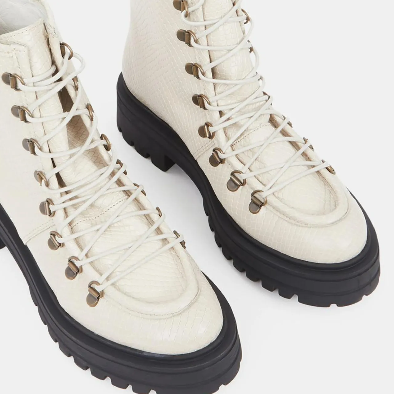 Boots de montagne à lacets Python beiges - Talon 4,5 cm