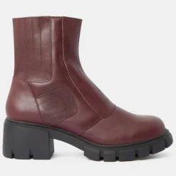 Boots en Cuir matelassées rouge bordeaux - Talon 5,5 cm