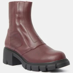 Boots en Cuir matelassées rouge bordeaux - Talon 5,5 cm