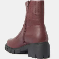 Boots en Cuir matelassées rouge bordeaux - Talon 5,5 cm