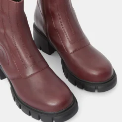 Boots en Cuir matelassées rouge bordeaux - Talon 5,5 cm