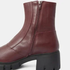Boots en Cuir matelassées rouge bordeaux - Talon 5,5 cm