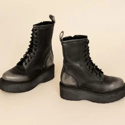 Boots en Cuir Romy effet usé grises - Talon 6 cm