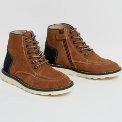 Boots en Velours de Cuir marron cognac