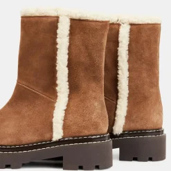Boots en Velours de Cuir fourrée camel - Talon 5 cm