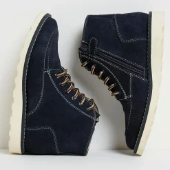 Boots en Velours de Cuir bleu nuit