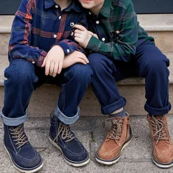 Boots en Velours de Cuir bleu nuit