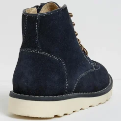 Boots en Velours de Cuir bleu nuit