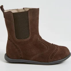 Boots en Velours de Cuir bout fleuri marron foncé