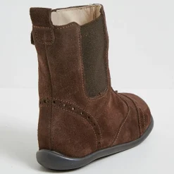 Boots en Velours de Cuir bout fleuri marron foncé