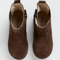 Boots en Velours de Cuir bout fleuri marron foncé