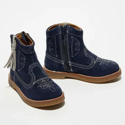 Boots en Velours de Cuir Anka marine