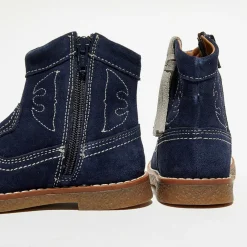 Boots en Velours de Cuir Anka marine