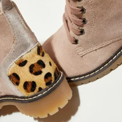 Boots en Velours de Cuir Nina beige rosé