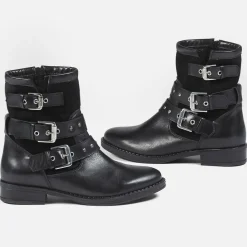 Boots fourrées en Cuir et Velours de Cuir Fitelo noires
