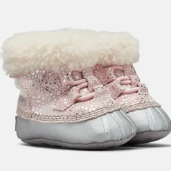 Boots fourrées en Velours de Cuir Caribootie motif léopard rose/argenté