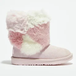 Boots fourrées Laine & Fausse Fourrure en Velours de Cuir Classic Short Patchwork Fluff rose clair