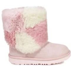 Boots fourrées Laine & Fausse Fourrure en Velours de Cuir Classic Short Patchwork Fluff rose clair