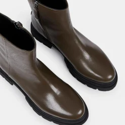 Boots Pendra en Cuir lisse vert kaki