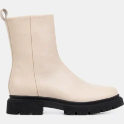 Boots zippé en Cuir lisse beiges - Talon 4 cm