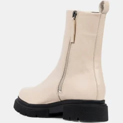 Boots zippé en Cuir lisse beiges - Talon 4 cm