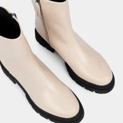 Boots zippé en Cuir lisse beiges - Talon 4 cm