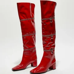 Bottes en Cuir Billi à multiples zips bordeaux - Talon 5 cm