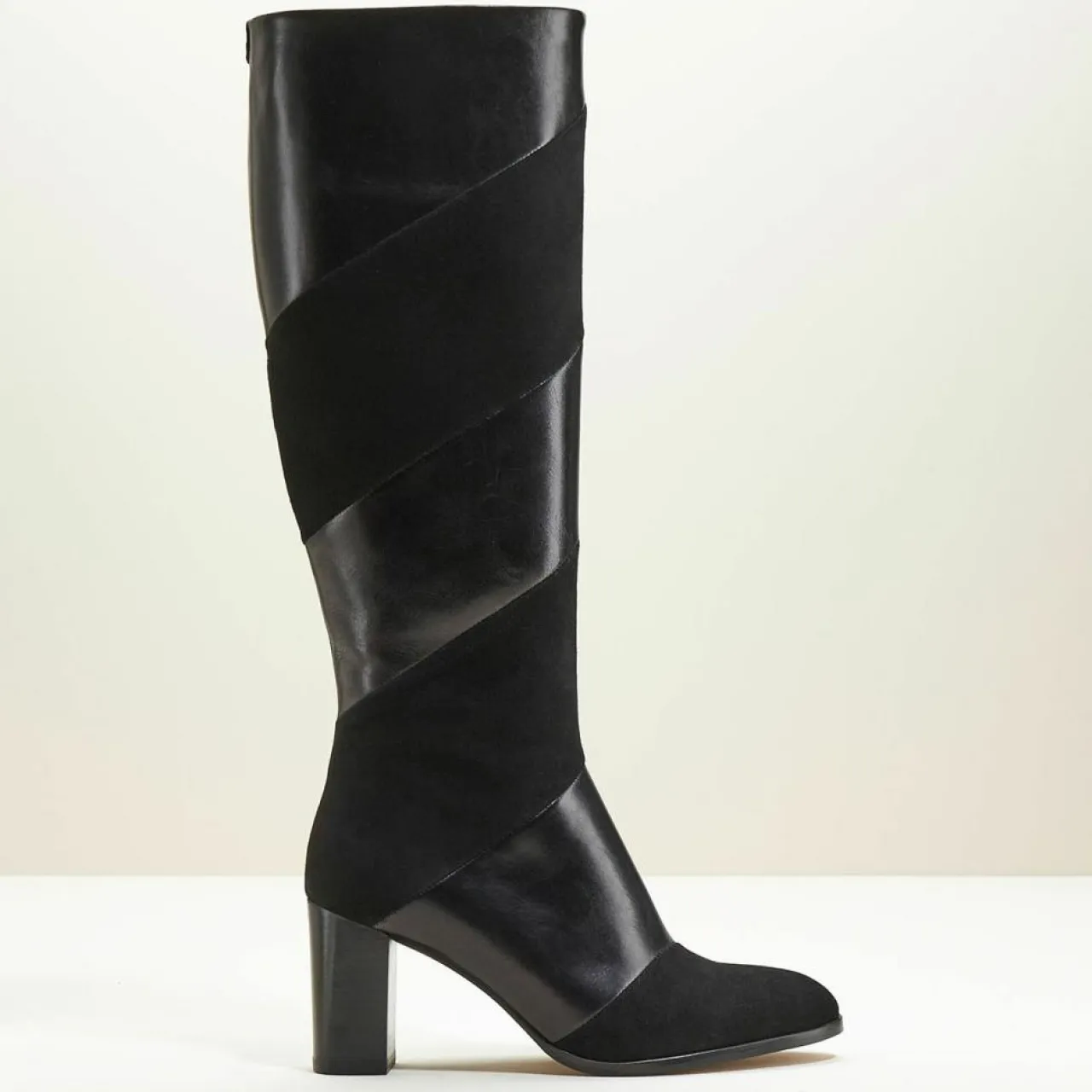 Bottes en Cuir et Velours de Cuir Cleha noires - Talon 7 cm