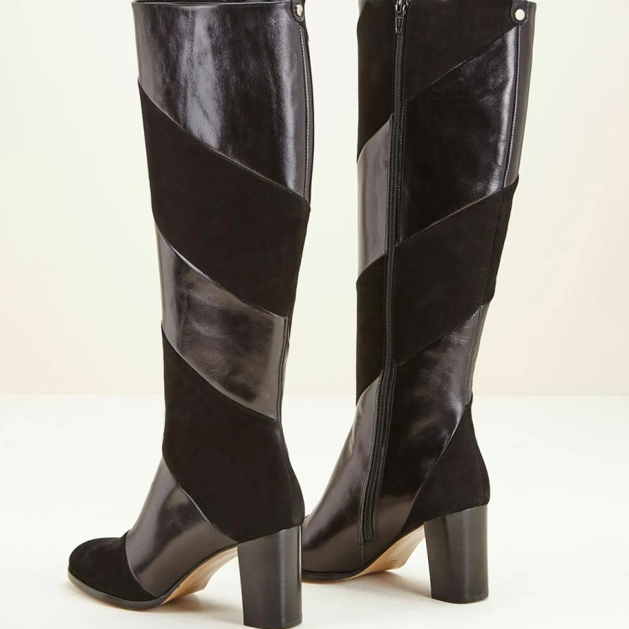 Bottes en Cuir et Velours de Cuir Cleha noires - Talon 7 cm