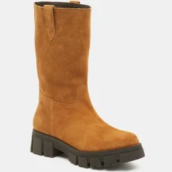 Bottes en Cuir semelle épaisse camel - Talon 4 cm