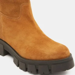 Bottes en Cuir semelle épaisse camel - Talon 4 cm
