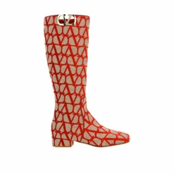 Bottes en toile beige/rouge