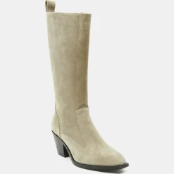 Bottes en Velours de Cuir beiges - Talon 7 cm