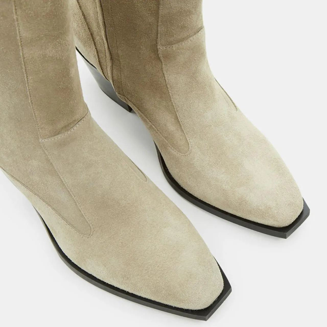 Bottes en Velours de Cuir beiges - Talon 7 cm