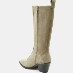 Bottes en Velours de Cuir beiges - Talon 7 cm