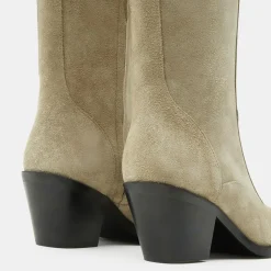 Bottes en Velours de Cuir beiges - Talon 7 cm