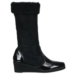 Bottes fourrées en Velours de Cuir Carlin noires - Talon 5 cm