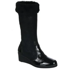 Bottes fourrées en Velours de Cuir Carlin noires - Talon 5 cm