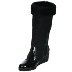 Bottes fourrées en Velours de Cuir Carlin noires - Talon 5 cm