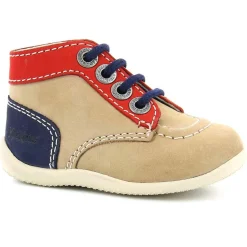 Bottillons Bébé en Velours de cuir beige/rouge/marine