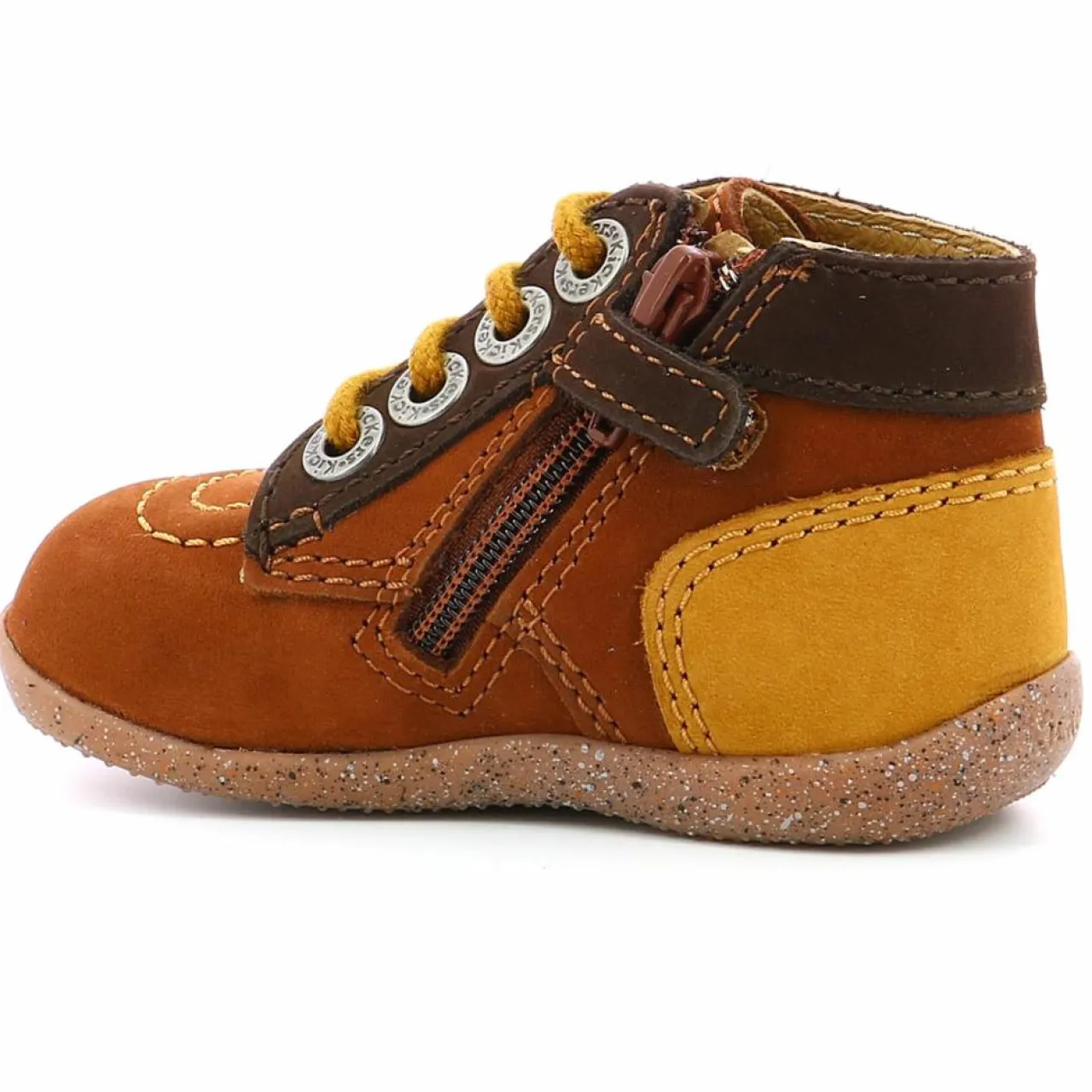 Bottillons en Cuir Bonzip-2 marron/camel tricolore