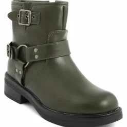 Bottines biker plates vertes - Talon 4 cm