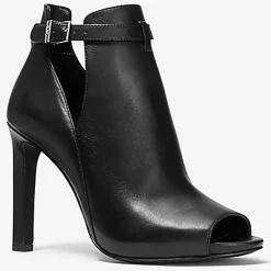 Bottines en Cuir à bout ouvert Lawson noires - Talon 8.9 cm