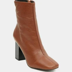 Bottines en Cuir à talon géométrique cognac - Talon 8,5 cm