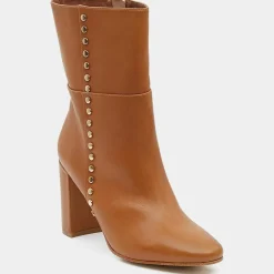 Bottines en Cuir à talon haut et clous camel - Talon 9 cm